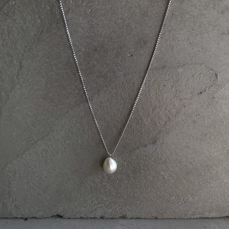 roundish boxchain pearl necklace [silver925]